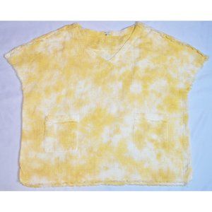 True Craft Tie Dye Tee Gauzy Short Sleeve Fringe Top Yellow Size XL